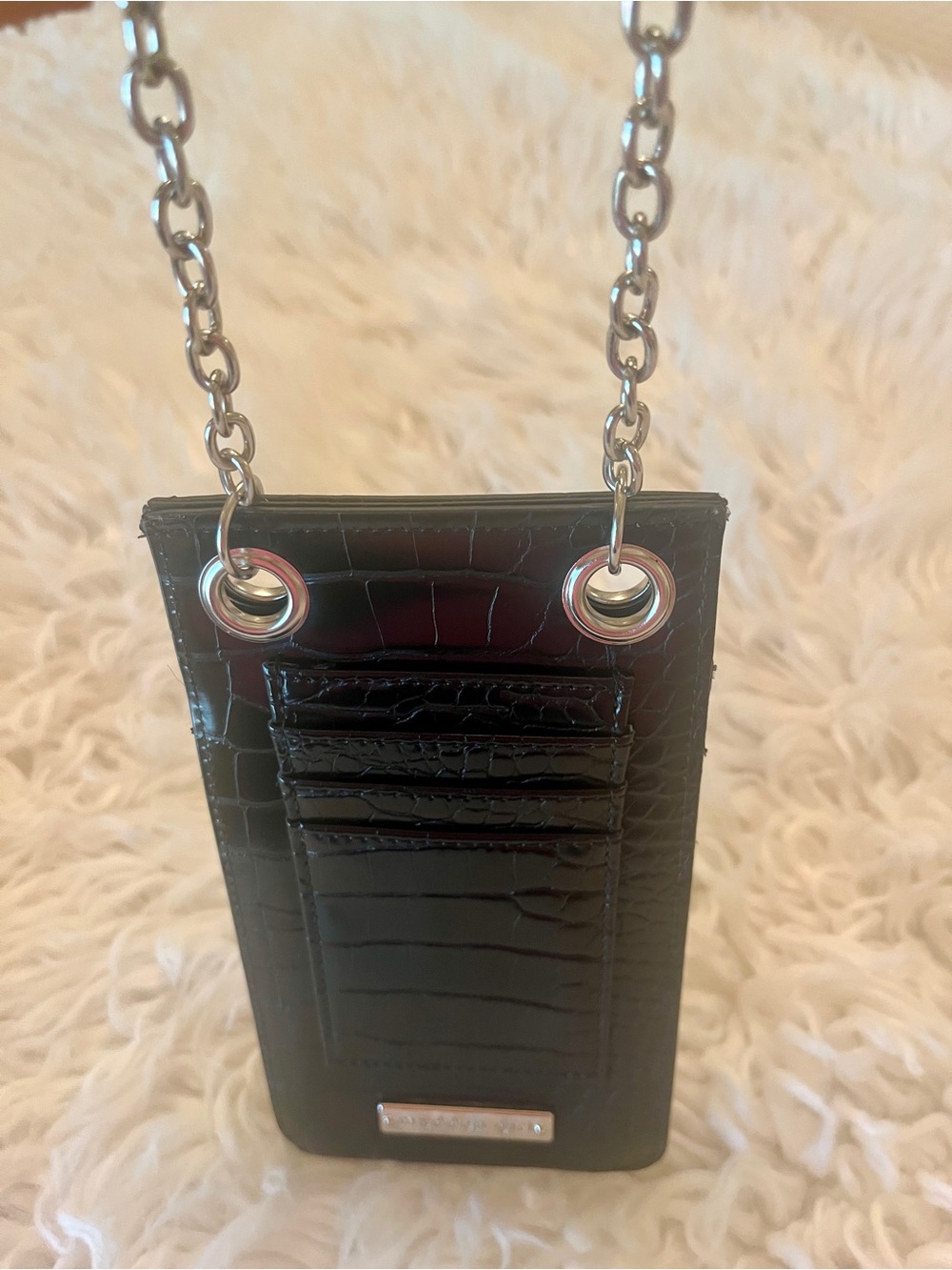 Madden Girl Black Croc-Embossed Chain Phone Wallet Crossbody